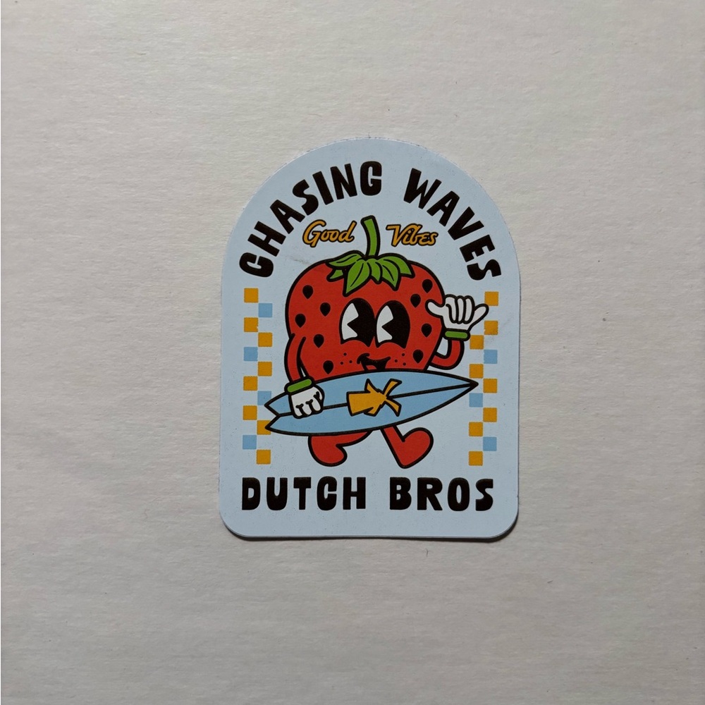 Dutch Bros Chasing Waves Strawberry Character Sticker